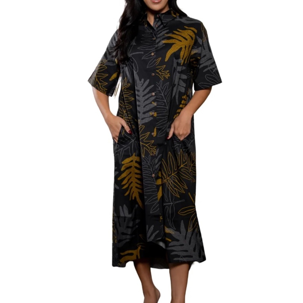 Hawaii's Finest Black and Gold Midi Dress